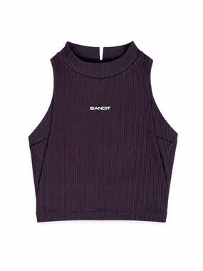 Bandit Running Purple Pinstripe Mock Neck Crop Top